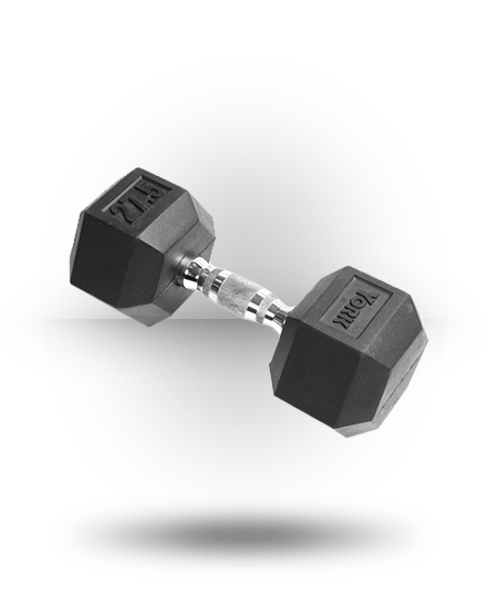 York Barbell Equipment Rubber Hex Dumbbell With Chrome Ergo Handle 3 York Barbell Equipment Rubber Hex Dumbbell With Chrome Ergo Handle